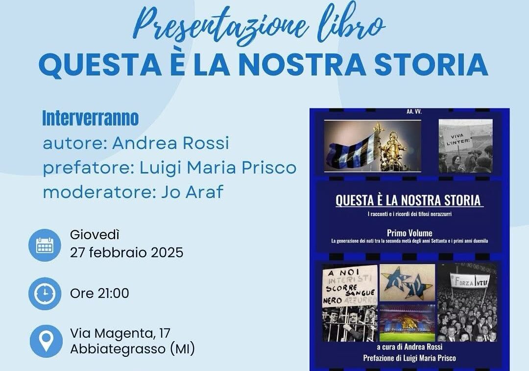 Inter Club. Questa sera a Bià la presentazione del libro ‘Questa è la nostra storia’