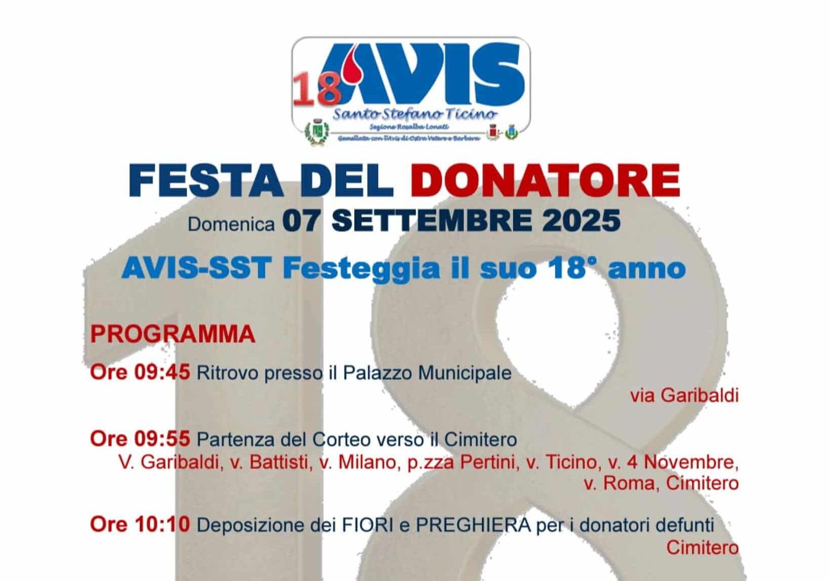 Santo Stefano Ticino, il 7 settembre la Festa del Donatore Avis
