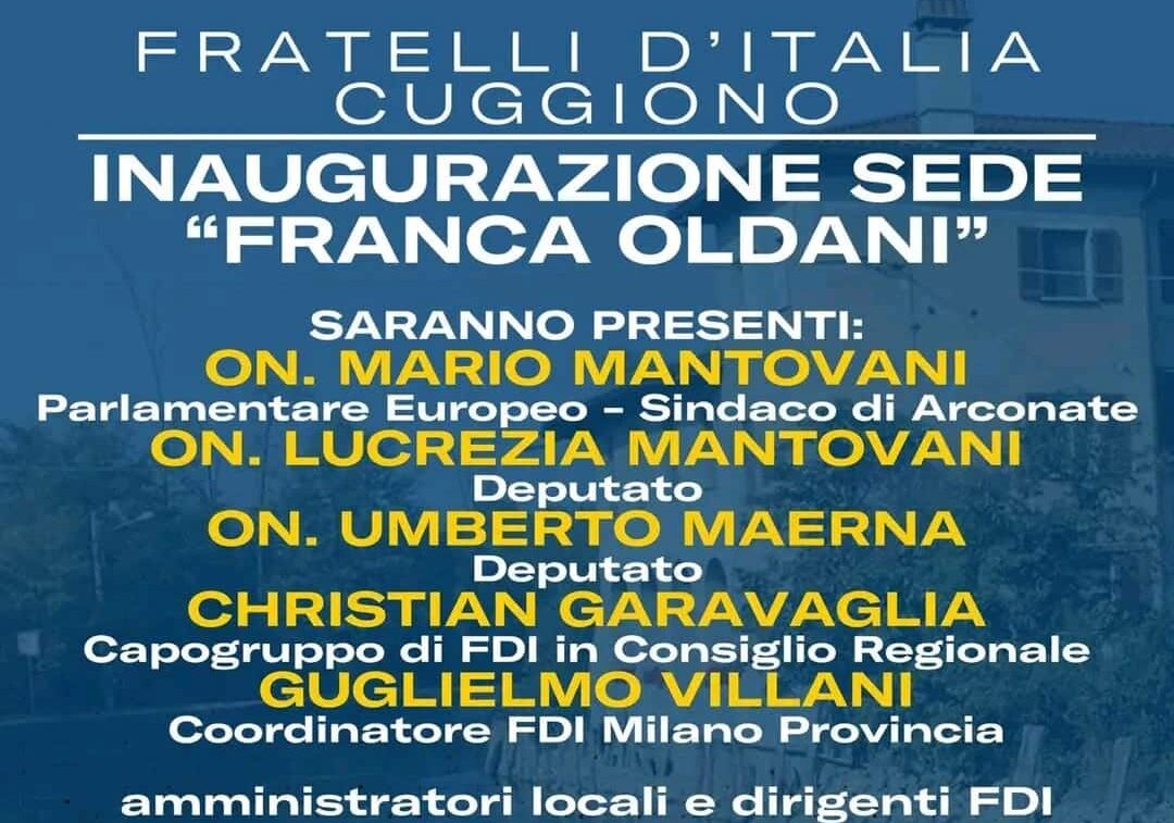 Cuggiono, domenica l’inaugurazione della nuova sede di Fratelli d’Italia “Franca Oldani”