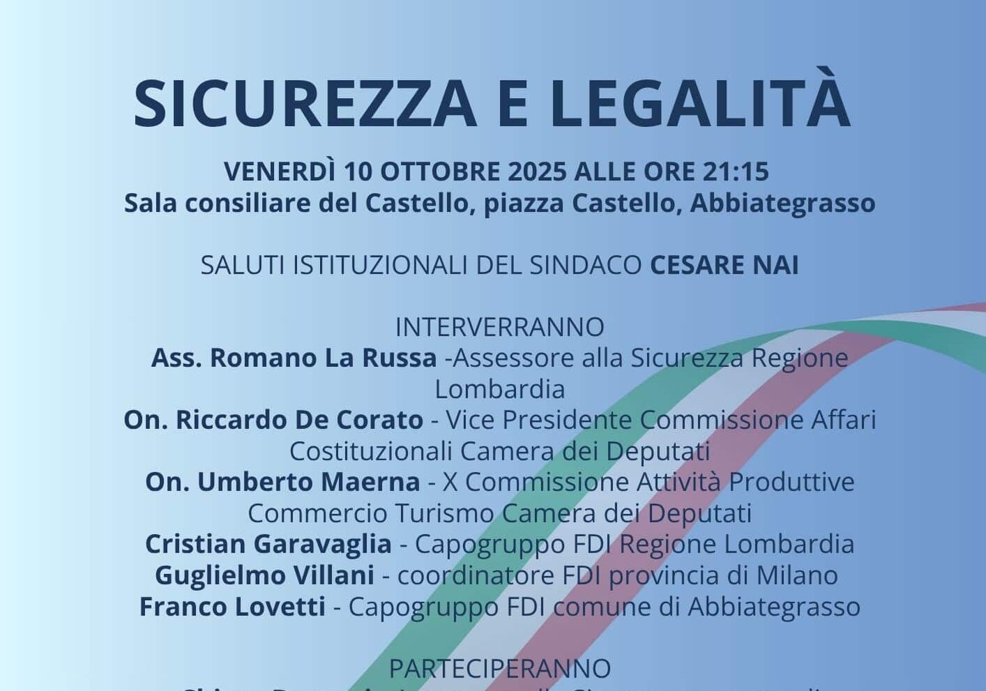 Sicurezza e legalità: stasera Fdi al Castello di Abbiategrasso