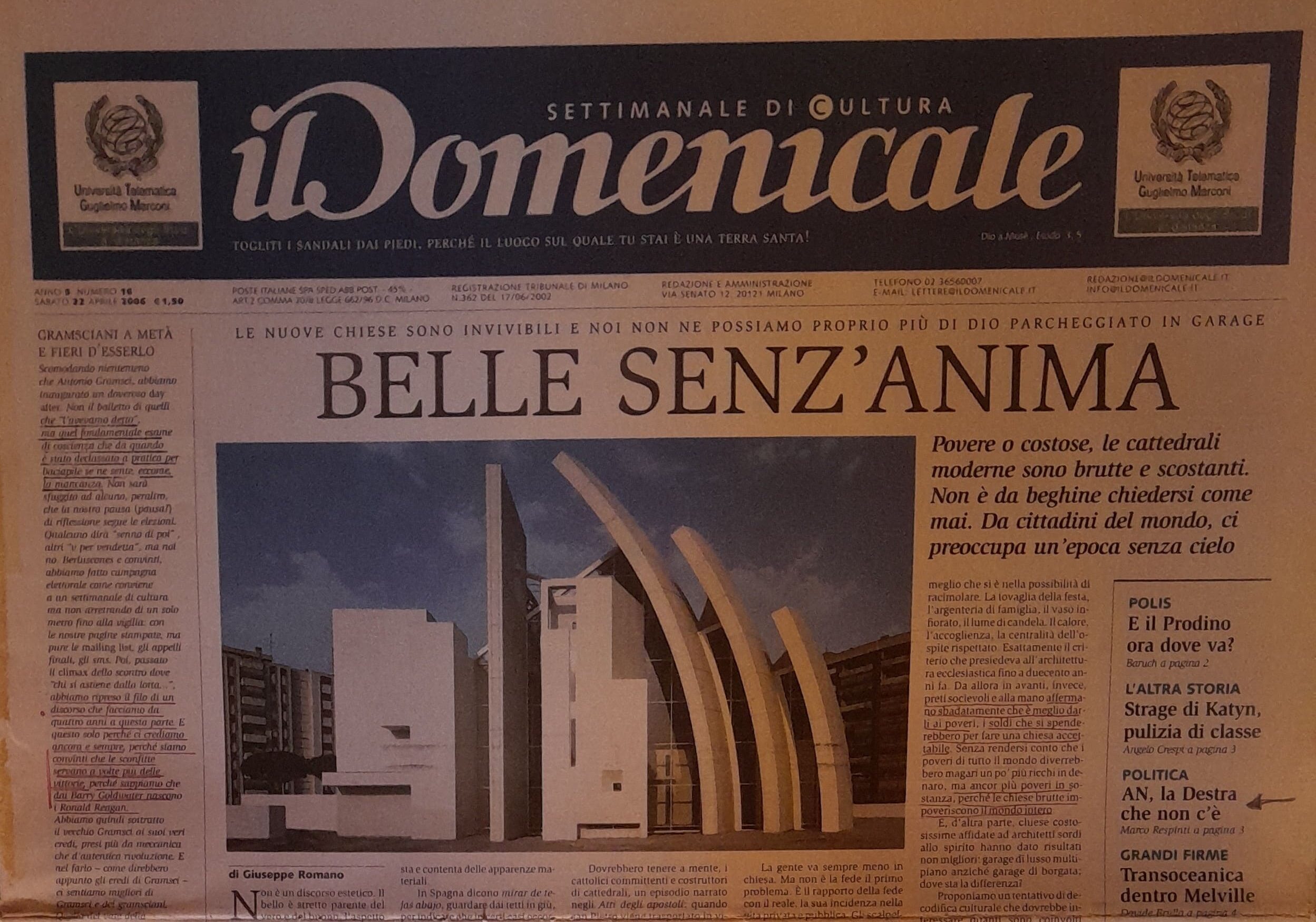La bruttezza delle Chiese moderne. A cura di Domenico Bonvegna