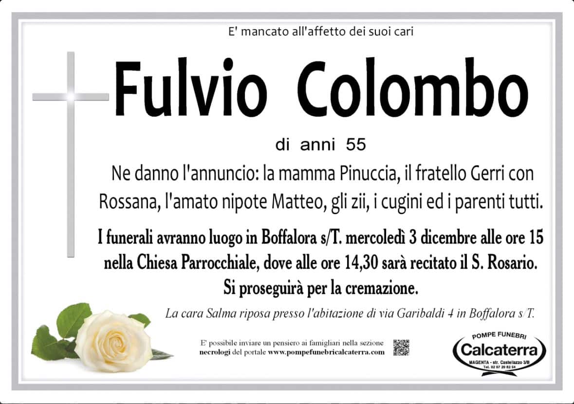 Boffalora Sopra Ticino: mercoledì 3 dicembre, l’ultimo addio a Fulvio Colombo