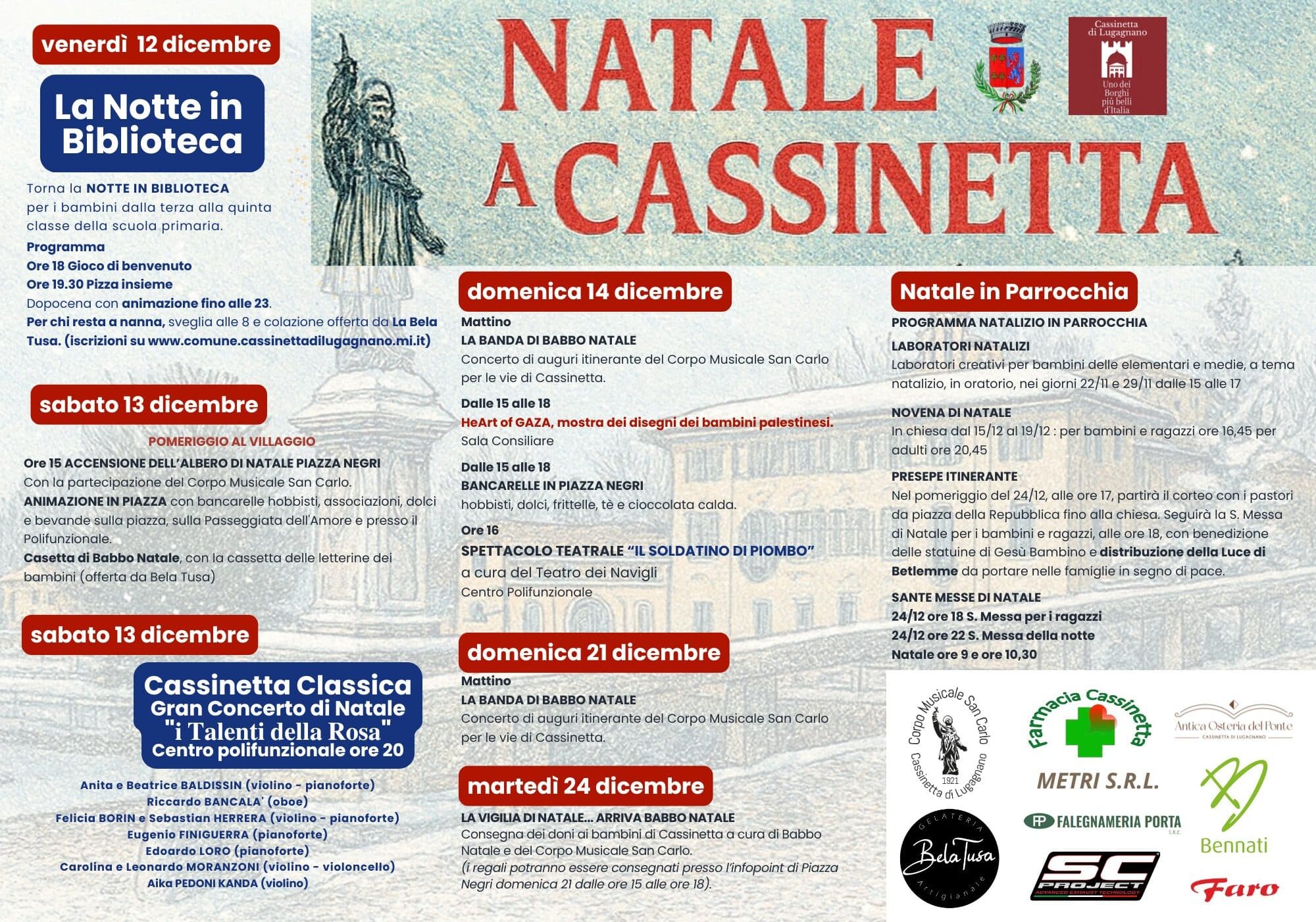 Un Natale tra musica e solidarietà anche a Cassinetta di Lugagnano: eventi per tutti, da venerdì alla Vigilia