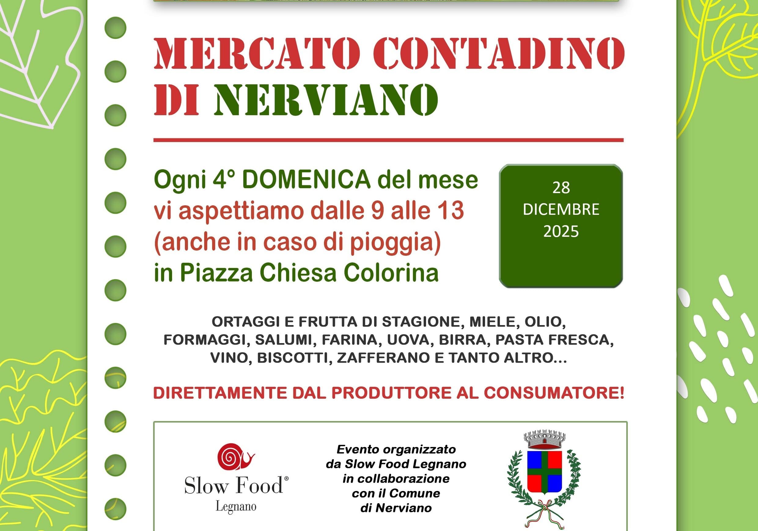 Domenica 28 il Mercato Contadino torna a Nerviano
