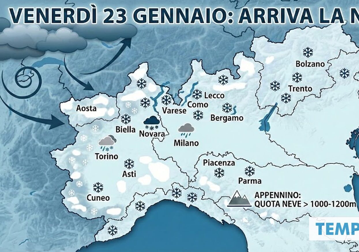 Meteo:  venerdì torna la neve in pianura al Nord