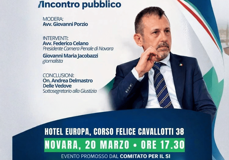 Giustizia, il referendum arriva a Novara: il Sottosegretario Delmastro per il “Sì”